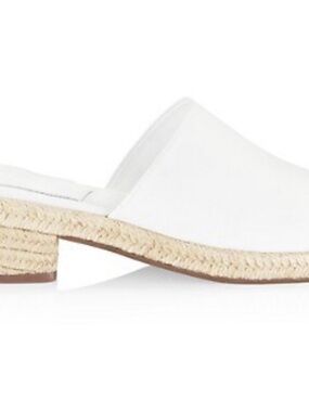 SCHUTZ White Leather Espadrille Mule Slides